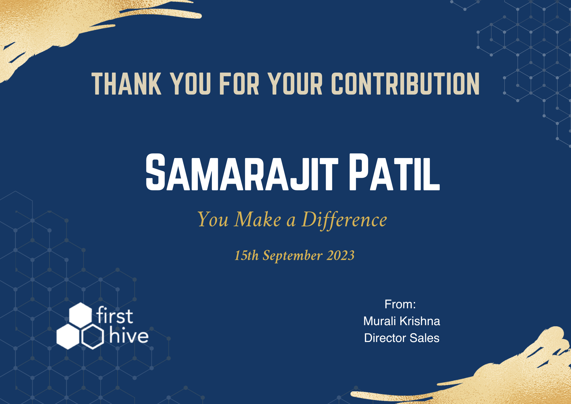 Appreciation from Vishal Sukheja